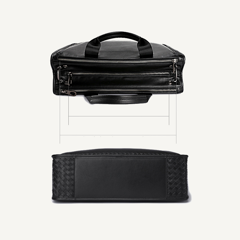 First-Layer Sheepskin Woven-Accent Briefcase – Black 2 First-Layer Sheepskin Woven-Accent Briefcase – Black - Image 2