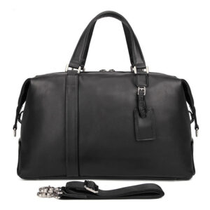 First-Layer Nappa Leather Travel Duffel Bag with Laptop Pocket – Sleek Black