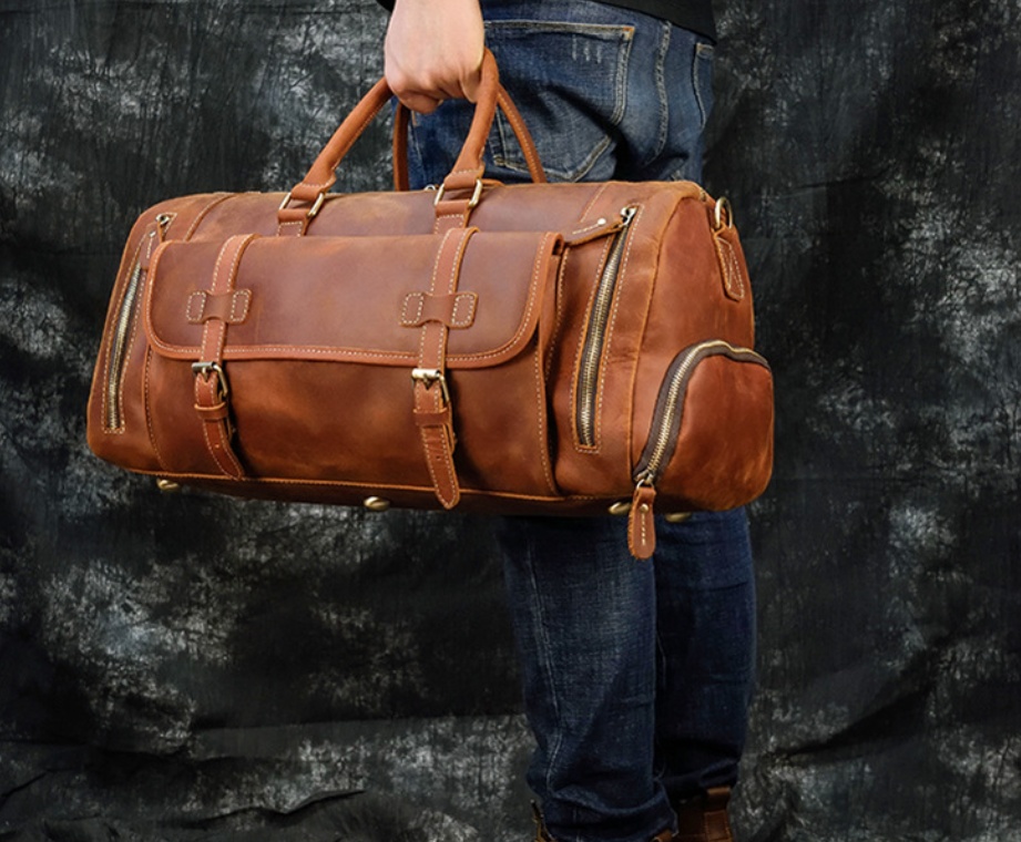 22-Inch First-Layer Cowhide Leather Travel Bag – Multi-Pocket Duffel 2 22-Inch First-Layer Cowhide Leather Travel Bag – Multi-Pocket Duffel - Image 2