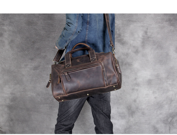 First-Layer Cowhide Retro Travel Duffel Bag – Distressed Coffee Brown 9 First-Layer Cowhide Retro Travel Duffel Bag – Distressed Coffee Brown - Image 9