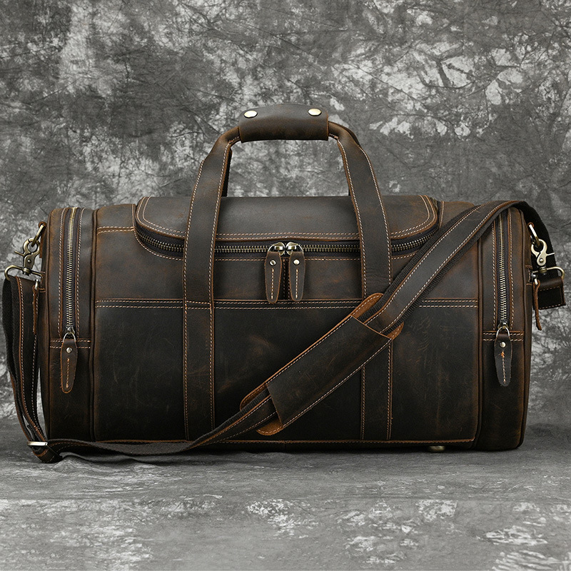 21-Inch First-Layer Cowhide Travel Bag – Dark Brown Multi-Pocket Duffel 6 21-Inch First-Layer Cowhide Travel Bag – Dark Brown Multi-Pocket Duffel - Image 6