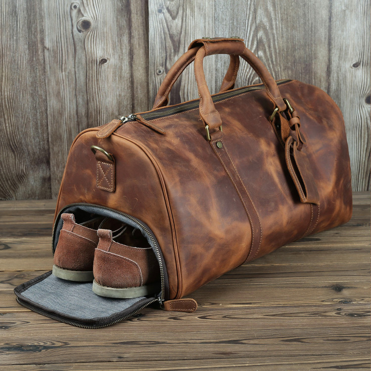 Cowhide Leather Travel Duffel Bag – Weekender with Shoe Compartment 1 Cowhide Leather Travel Duffel Bag – Weekender with Shoe Compartment