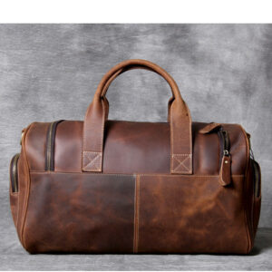 First-Layer Cowhide Retro Travel Duffel Bag – Distressed Coffee Brown