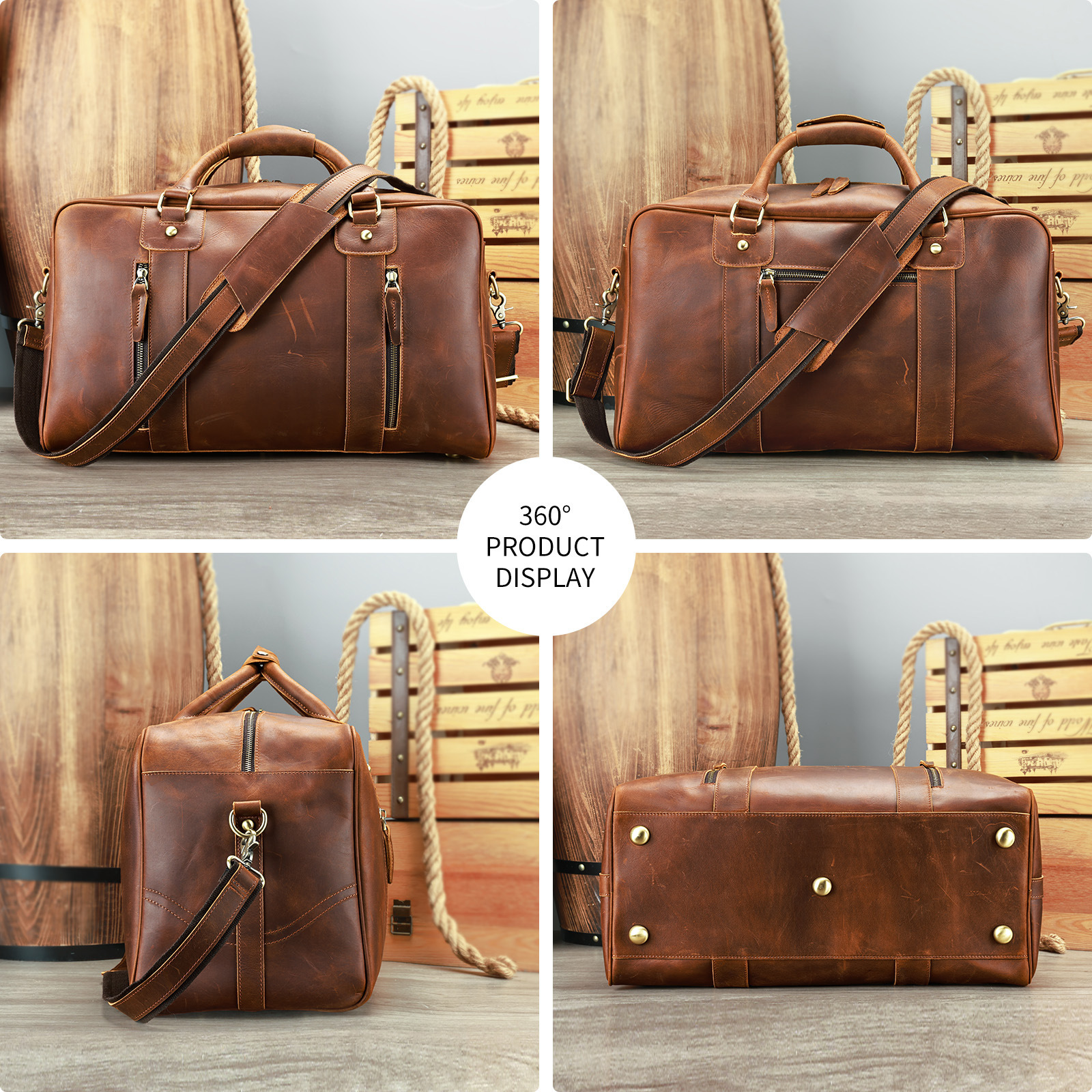 Leather Business Travel Bag – Solid Colour Duffel 4 Leather Business Travel Bag – Solid Colour Duffel - Image 4