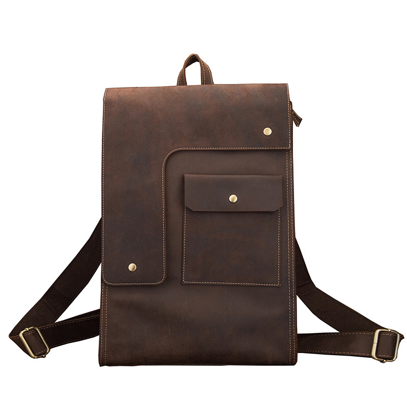 First-Layer Cowhide Geometric Satchel Backpack – Minimalist Dark Brown Daypack 4 First-Layer Cowhide Geometric Satchel Backpack – Minimalist Dark Brown Daypack - Image 4