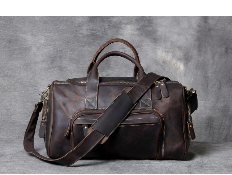First-Layer Cowhide Retro Travel Duffel Bag – Distressed Coffee Brown 4 First-Layer Cowhide Retro Travel Duffel Bag – Distressed Coffee Brown - Image 4