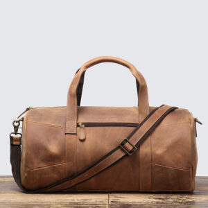 First-Layer Cowhide Leather Travel Bag – Classic Retro Brown and Black Duffel