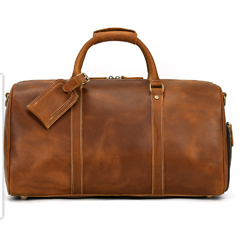 First-Layer Cowhide Leather Travel Duffel Bag with Luggage Tag – Vintage Brown 4 First-Layer Cowhide Leather Travel Duffel Bag with Luggage Tag – Vintage Brown - Image 4
