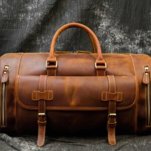 22-Inch First-Layer Cowhide Leather Travel Bag – Multi-Pocket Duffel