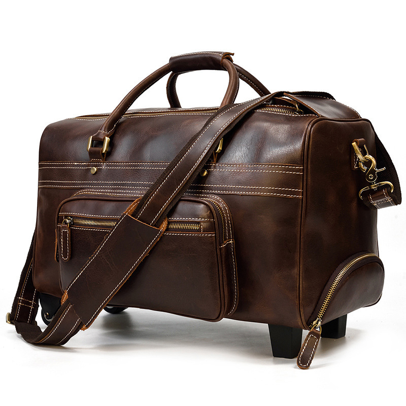 22-Inch Top-Layer Cowhide Leather Rolling Travel Duffel Bag – Dark Brown 2 22-Inch Top-Layer Cowhide Leather Rolling Travel Duffel Bag – Dark Brown - Image 2