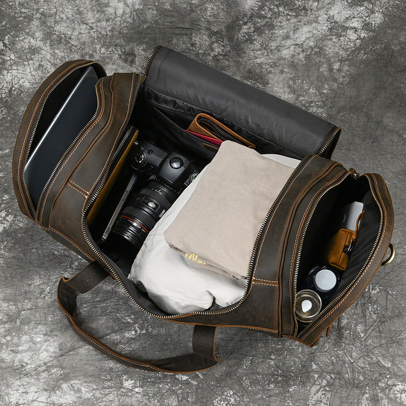 21-Inch First-Layer Cowhide Travel Bag – Dark Brown Multi-Pocket Duffel 10 21-Inch First-Layer Cowhide Travel Bag – Dark Brown Multi-Pocket Duffel - Image 10