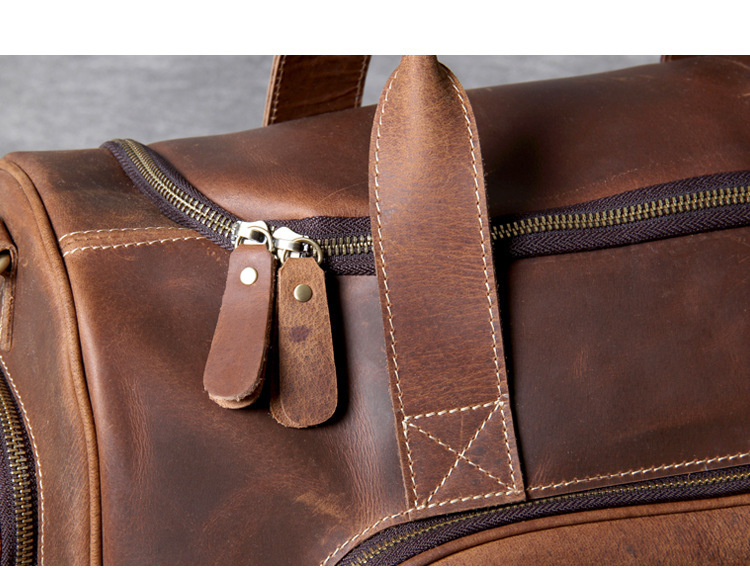 First-Layer Cowhide Retro Travel Duffel Bag – Distressed Coffee Brown 5 First-Layer Cowhide Retro Travel Duffel Bag – Distressed Coffee Brown - Image 5