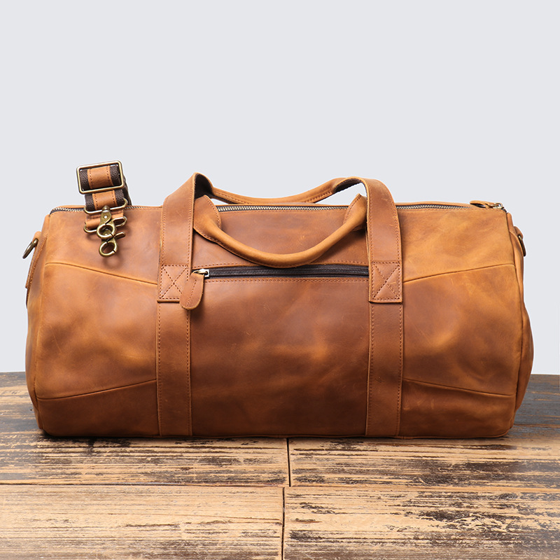 First-Layer Cowhide Leather Travel Bag – Classic Retro Brown and Black Duffel 4 First-Layer Cowhide Leather Travel Bag – Classic Retro Brown and Black Duffel - Image 4