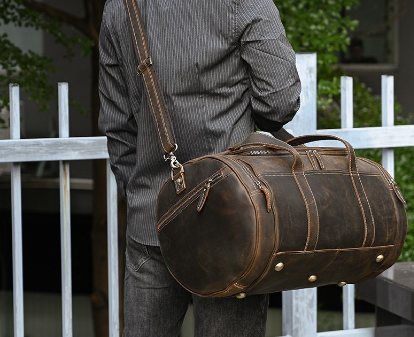 21-Inch First-Layer Cowhide Travel Bag – Dark Brown Multi-Pocket Duffel 7 21-Inch First-Layer Cowhide Travel Bag – Dark Brown Multi-Pocket Duffel - Image 7