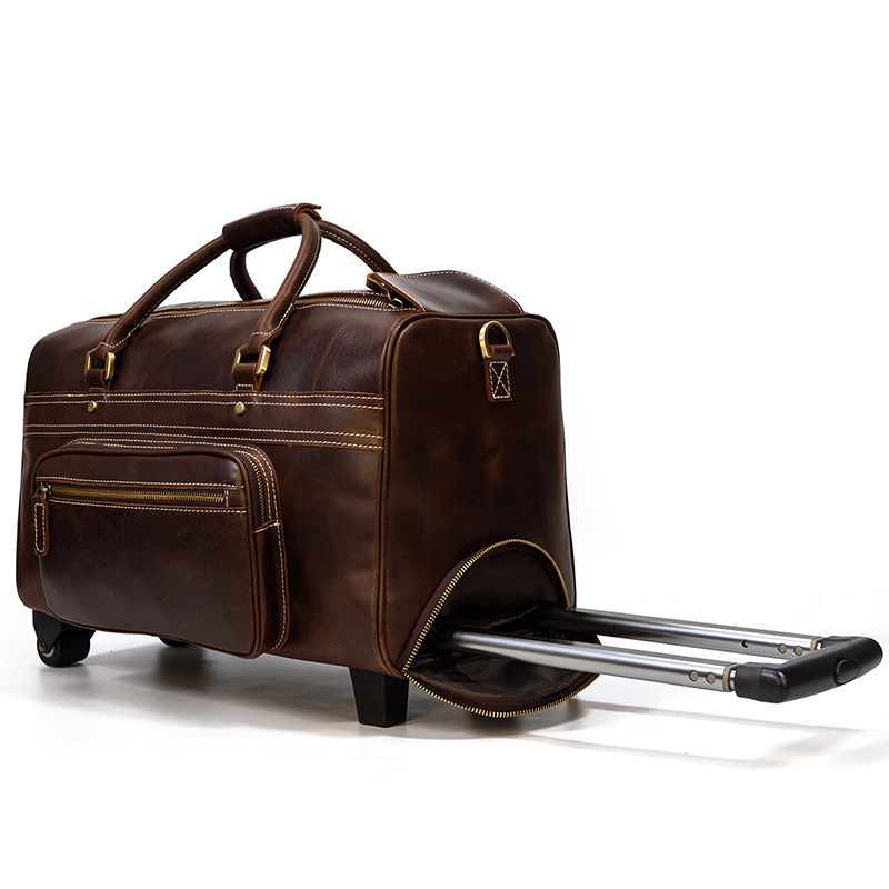 22-Inch Top-Layer Cowhide Leather Rolling Travel Duffel Bag – Dark Brown 4 22-Inch Top-Layer Cowhide Leather Rolling Travel Duffel Bag – Dark Brown - Image 4