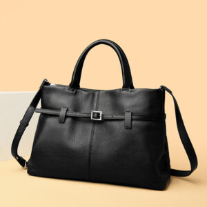 Full-Grain Cowhide Urban Minimalist Tote Bag – Classic Black