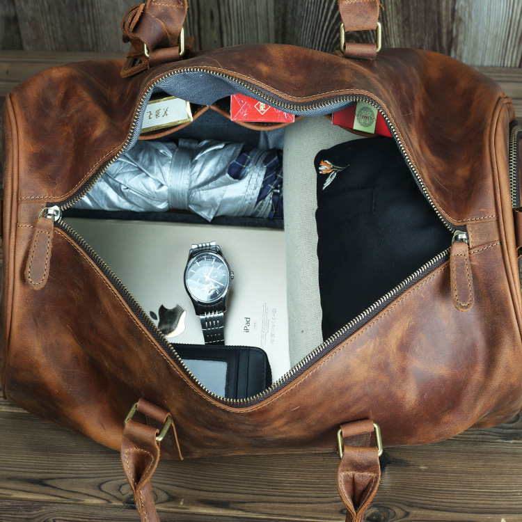 Cowhide Leather Travel Duffel Bag – Weekender with Shoe Compartment 3 Cowhide Leather Travel Duffel Bag – Weekender with Shoe Compartment - Image 3