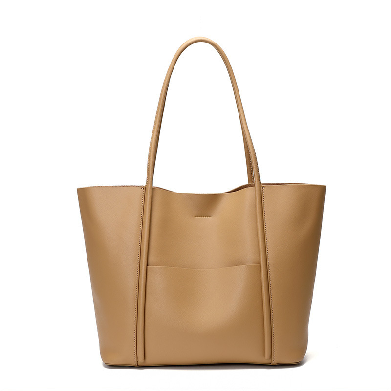 Two-Layer Cowhide Leather Minimalist Tote Bag 2 Two-Layer Cowhide Leather Minimalist Tote Bag - Image 2