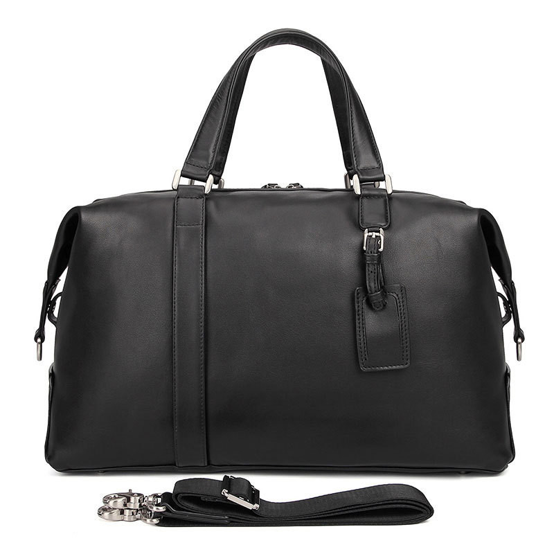 First-Layer Nappa Leather Travel Duffel Bag with Laptop Pocket – Sleek Black 4 First-Layer Nappa Leather Travel Duffel Bag with Laptop Pocket – Sleek Black - Image 4