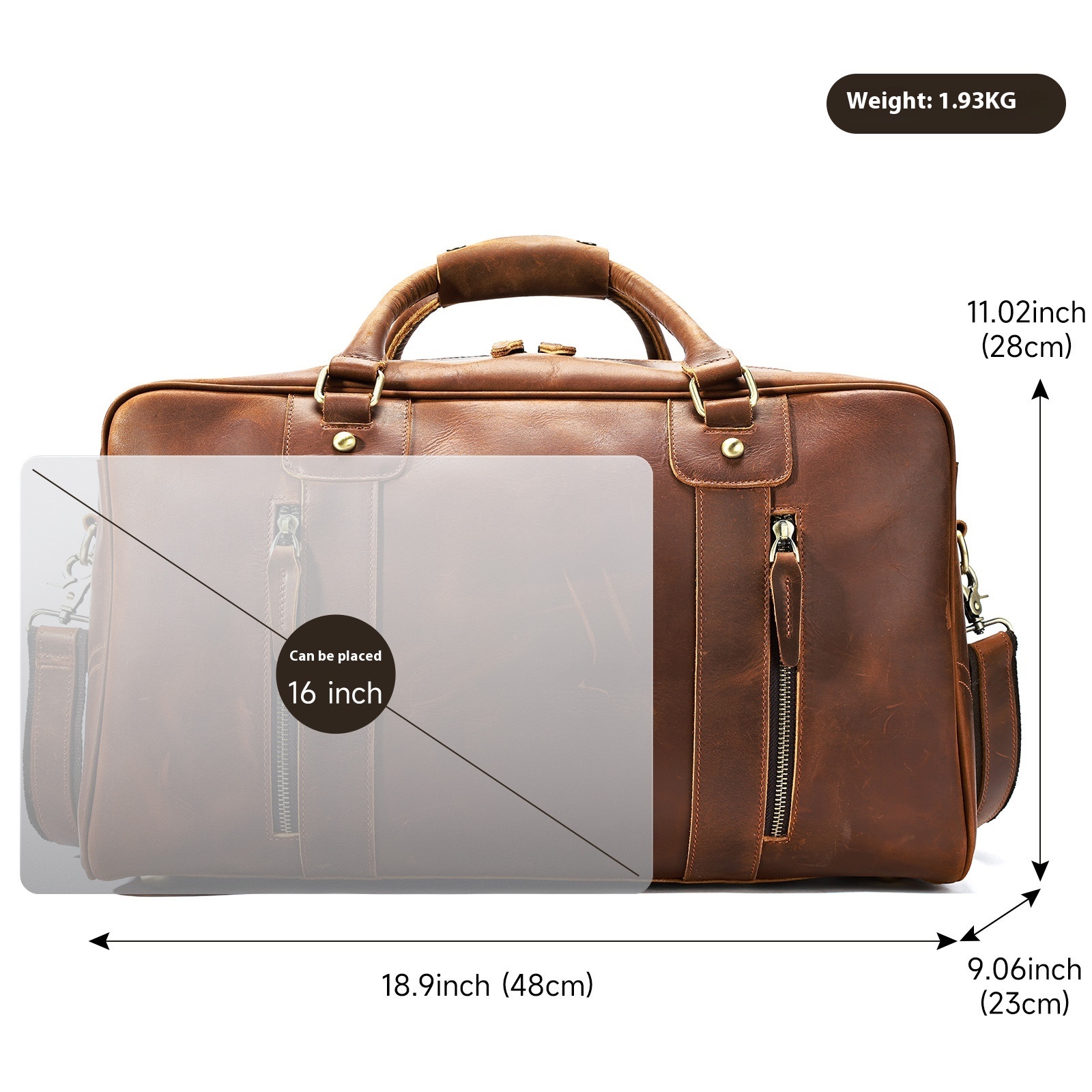 Leather Business Travel Bag – Solid Colour Duffel 6 Leather Business Travel Bag – Solid Colour Duffel - Image 6