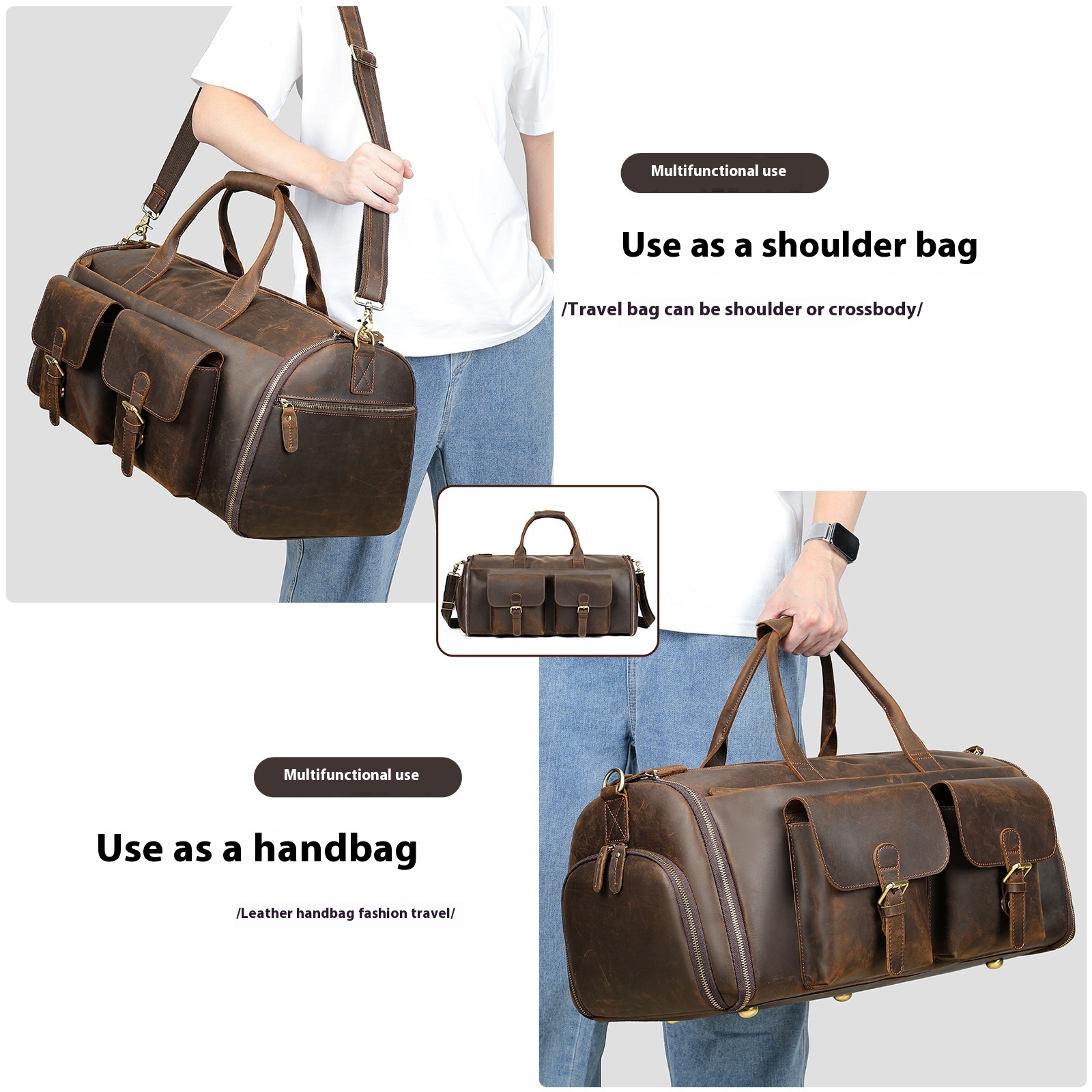 First-Layer Cowhide Retro Travel Duffel Bag 2 First-Layer Cowhide Retro Travel Duffel Bag - Image 2