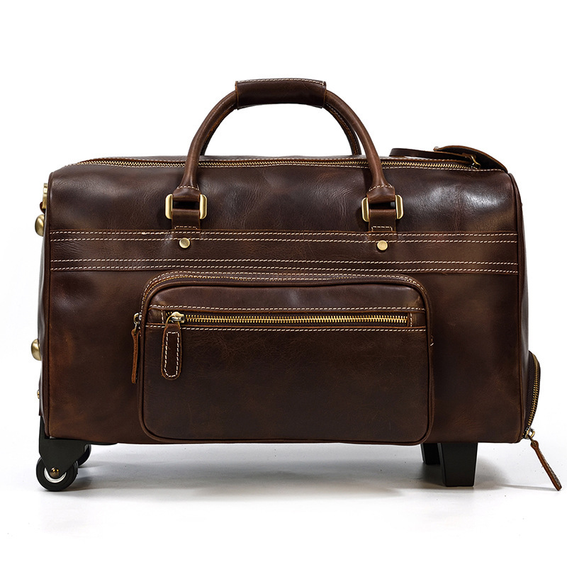 22-Inch Top-Layer Cowhide Leather Rolling Travel Duffel Bag – Dark Brown 5 22-Inch Top-Layer Cowhide Leather Rolling Travel Duffel Bag – Dark Brown - Image 5