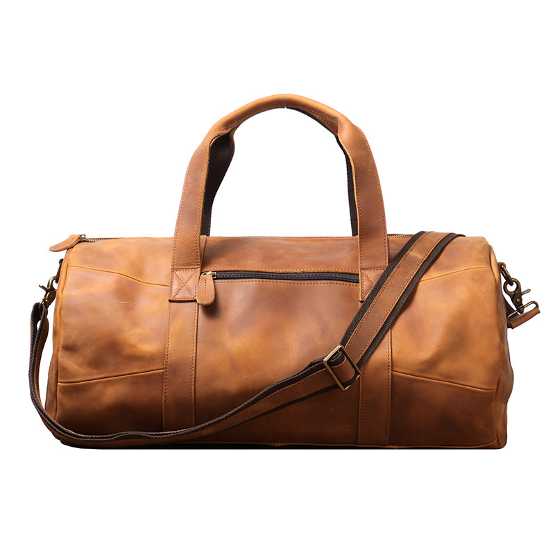 First-Layer Cowhide Leather Travel Bag – Classic Retro Brown and Black Duffel 3 First-Layer Cowhide Leather Travel Bag – Classic Retro Brown and Black Duffel - Image 3