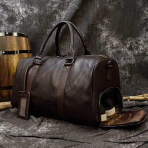 First-Layer Cowhide Leather Travel Bag – Classic Textured Black Duffel