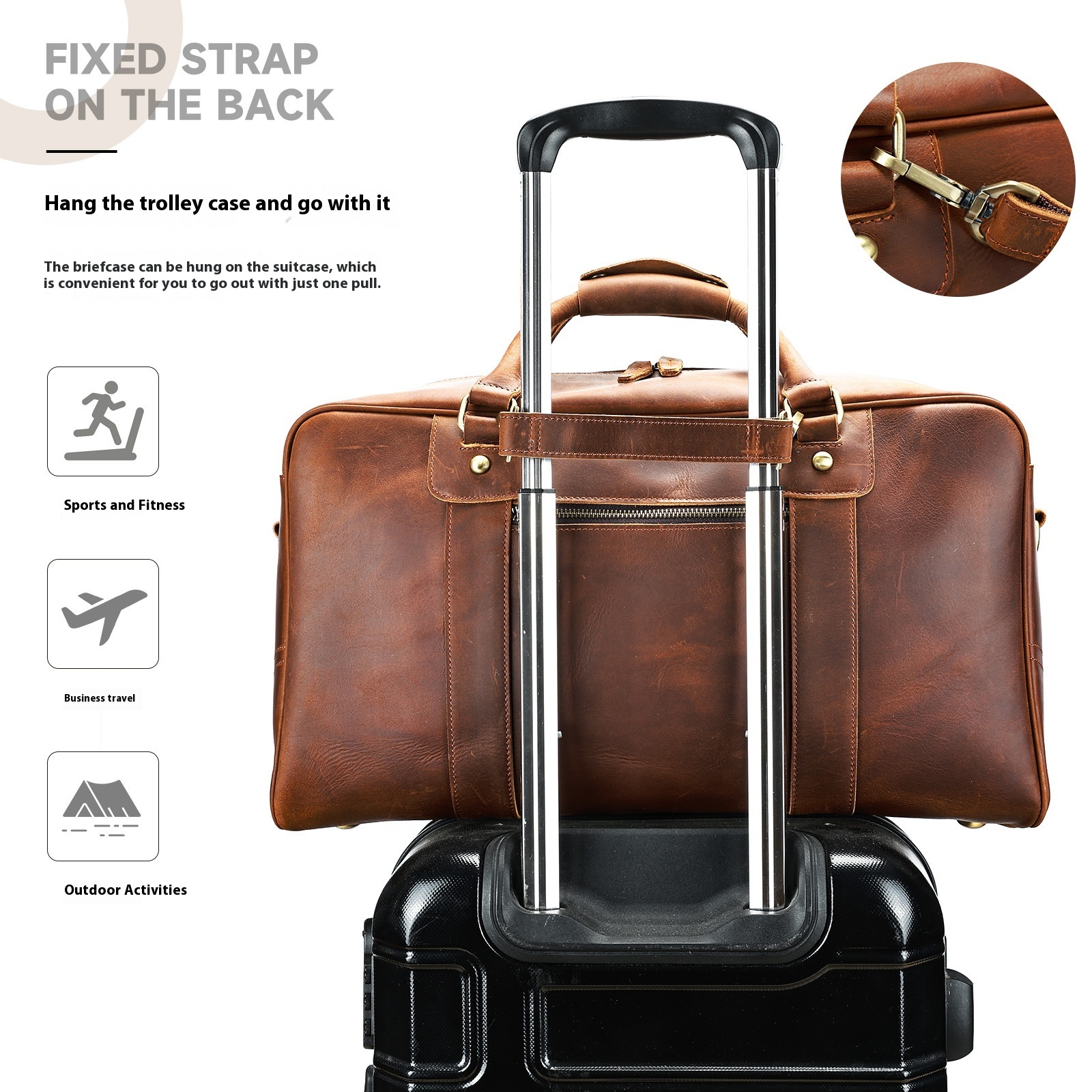Leather Business Travel Bag – Solid Colour Duffel 5 Leather Business Travel Bag – Solid Colour Duffel - Image 5