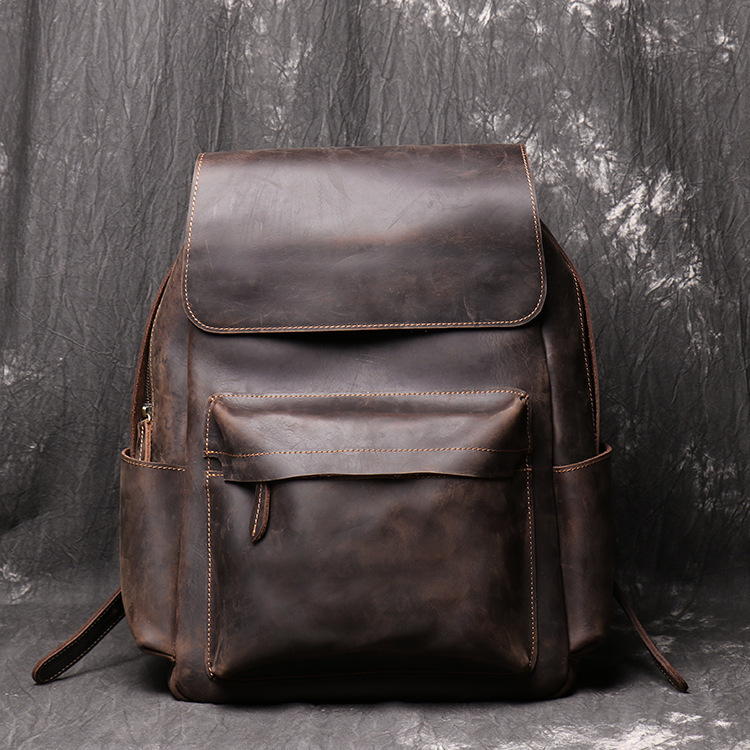 Leather Fold-Over Backpack – Structured Square Vertical Laptop Daypack 5 Leather Fold-Over Backpack – Structured Square Vertical Laptop Daypack - Image 5
