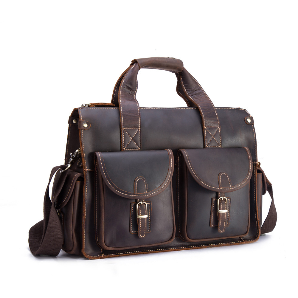 First-Layer Cowhide Multi-Pocket Briefcase – Dark Brown Shoulder Messenger Bag 5 First-Layer Cowhide Multi-Pocket Briefcase – Dark Brown Shoulder Messenger Bag - Image 5
