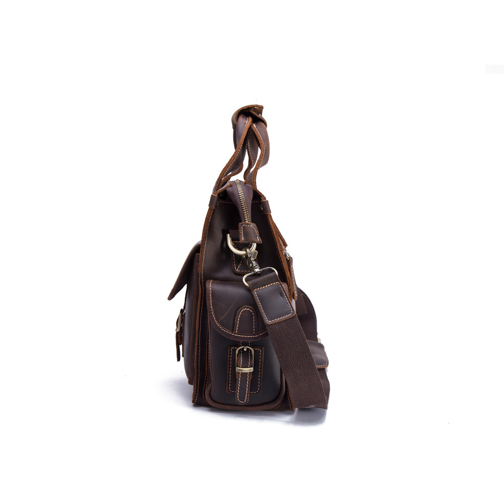 First-Layer Cowhide Multi-Pocket Briefcase – Dark Brown Shoulder Messenger Bag 6 First-Layer Cowhide Multi-Pocket Briefcase – Dark Brown Shoulder Messenger Bag - Image 6