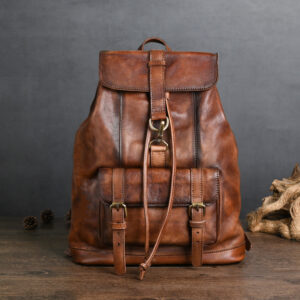 Leather Vintage Rucksack – Multi-Pocket Satchel Backpack
