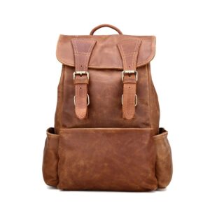 First-Layer Cowhide Satchel Backpack – Rugged Multi-Pocket Laptop Daypack