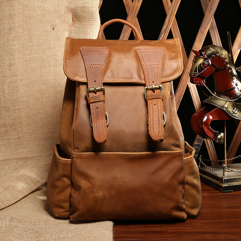 First-Layer Cowhide Satchel Backpack – Rugged Multi-Pocket Laptop Daypack 5 First-Layer Cowhide Satchel Backpack – Rugged Multi-Pocket Laptop Daypack - Image 5