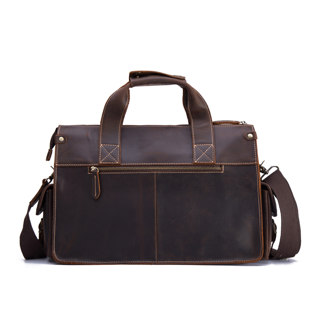 First-Layer Cowhide Multi-Pocket Briefcase – Dark Brown Shoulder Messenger Bag 4 First-Layer Cowhide Multi-Pocket Briefcase – Dark Brown Shoulder Messenger Bag - Image 4