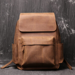 Leather Fold-Over Backpack – Structured Square Vertical Laptop Daypack