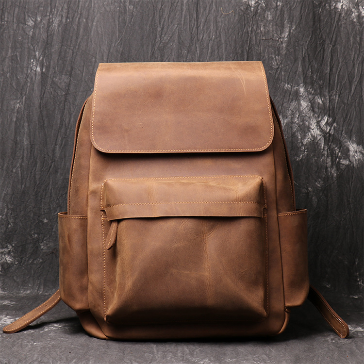 Leather Fold-Over Backpack – Structured Square Vertical Laptop Daypack 1 Leather Fold-Over Backpack – Structured Square Vertical Laptop Daypack