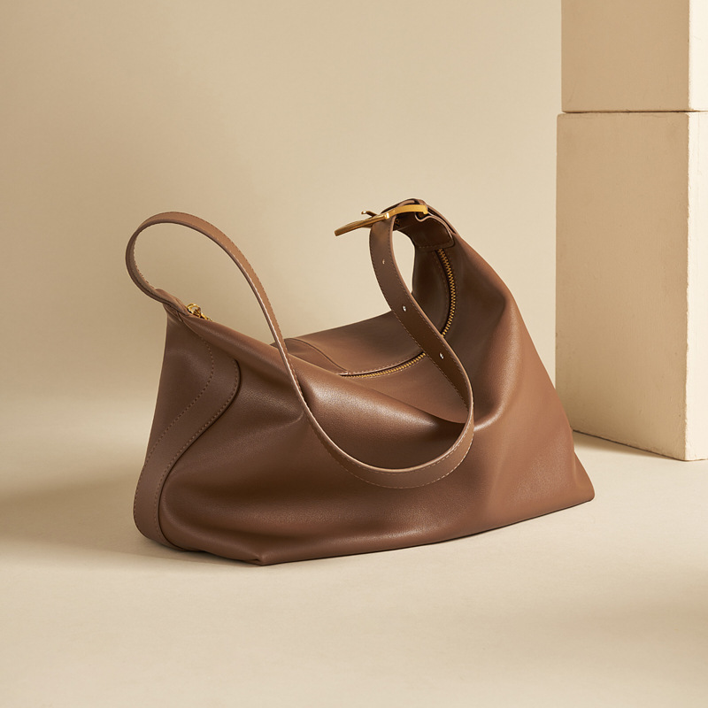 Two-Layer Cowhide Leather Tote – Soft Hobo Shoulder Bag 1 Two-Layer Cowhide Leather Tote – Soft Hobo Shoulder Bag