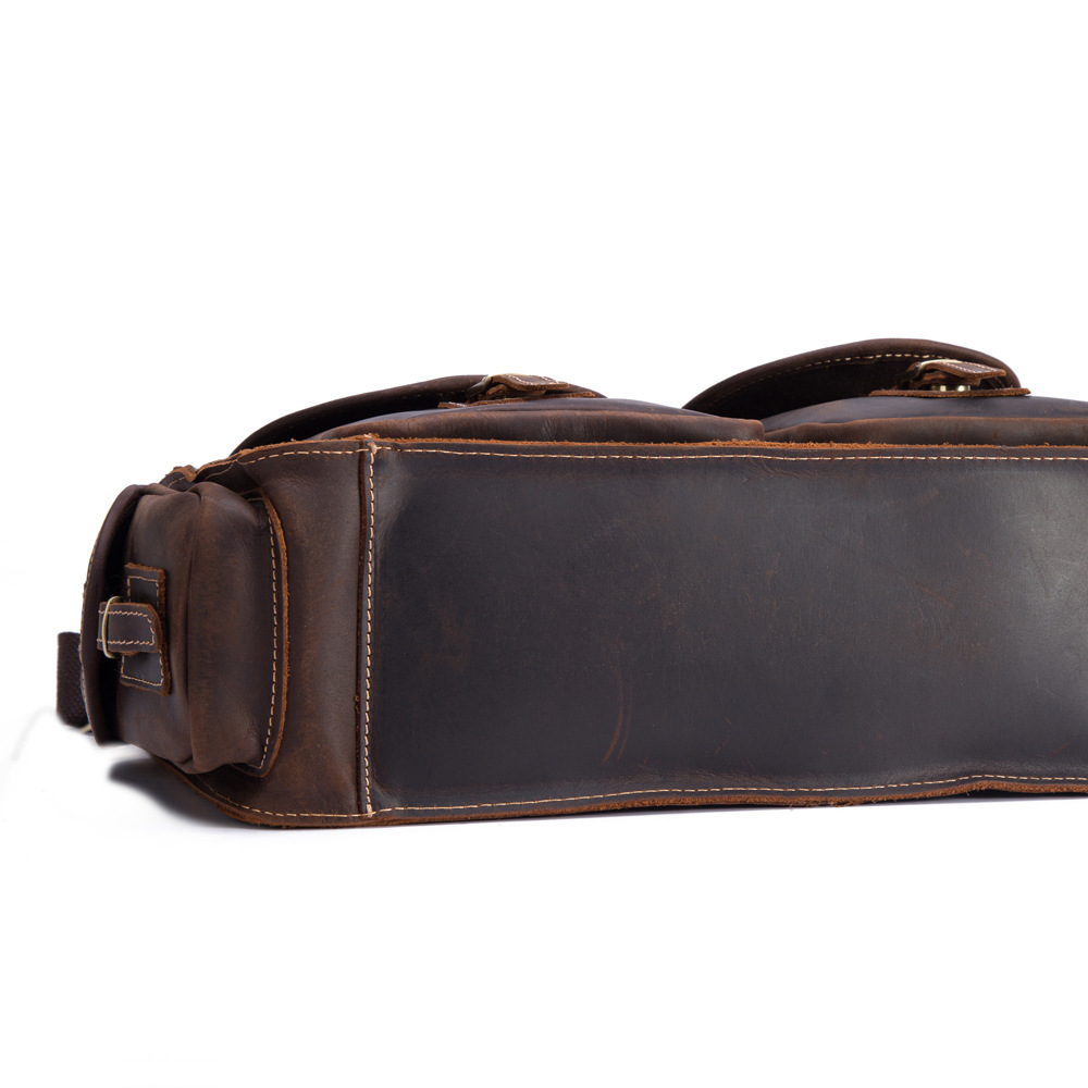 First-Layer Cowhide Multi-Pocket Briefcase – Dark Brown Shoulder Messenger Bag 3 First-Layer Cowhide Multi-Pocket Briefcase – Dark Brown Shoulder Messenger Bag - Image 3