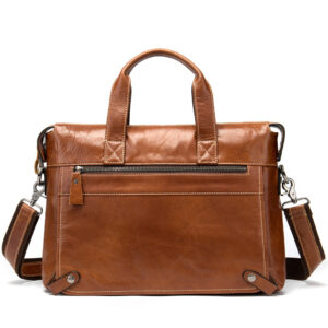 14-Inch Leather Briefcase – Soft Surface Horizontal Square Business Messenger Bag