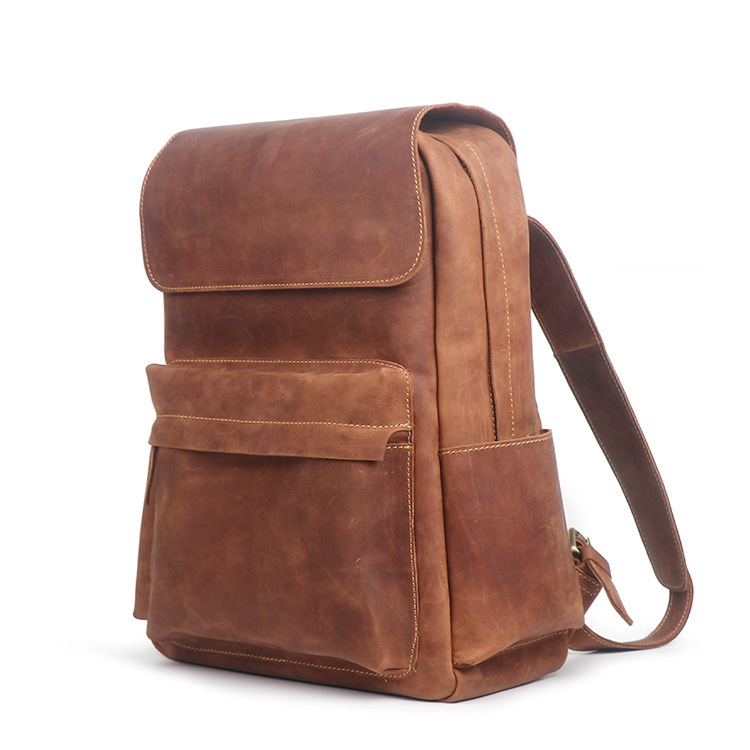 Leather Fold-Over Backpack – Structured Square Vertical Laptop Daypack 2 Leather Fold-Over Backpack – Structured Square Vertical Laptop Daypack - Image 2